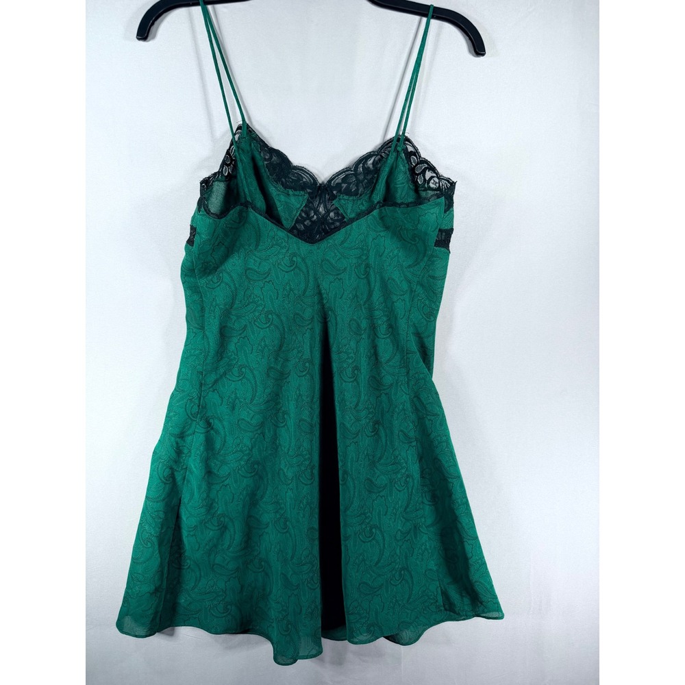 Vintage Victorias Secret Gold Label Emerald Green Paisley Lace Slip Dress SP - Picture 5 of 5